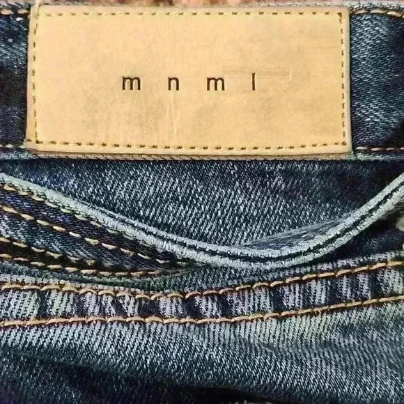 mnml Men's Distressed Medium Wash Skinny Button Fly Belted Jeans RN139488 - Picture 6 of 9